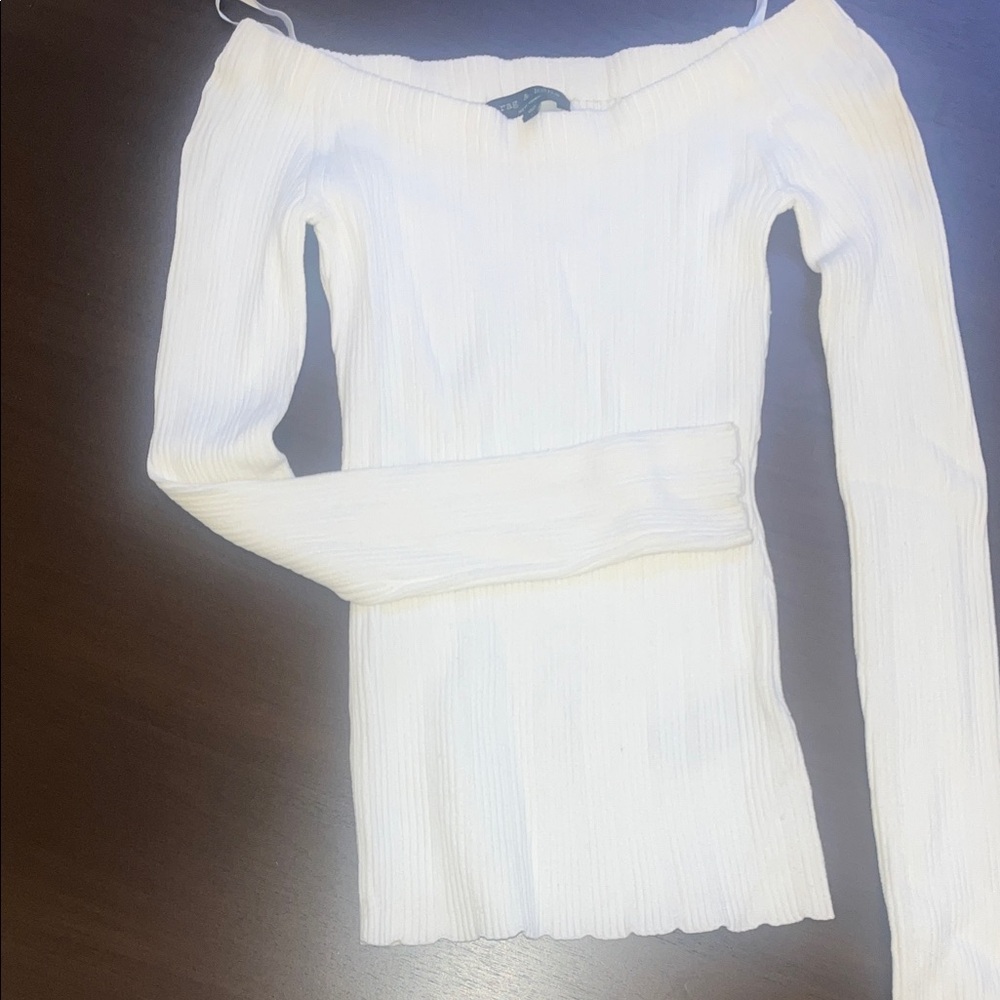 rag & bone White Ribbed Off-Shoulder Top